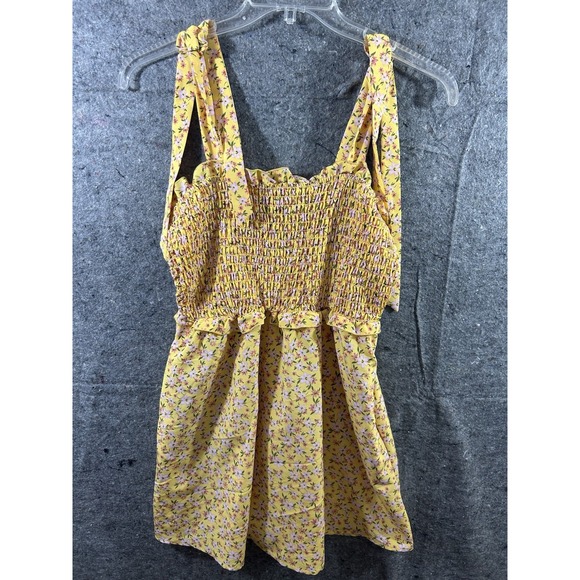 Cottagecore Floral Romper‎ Dress Yellow w/ Pockets Summer Spring Vibes - Picture 1 of 7